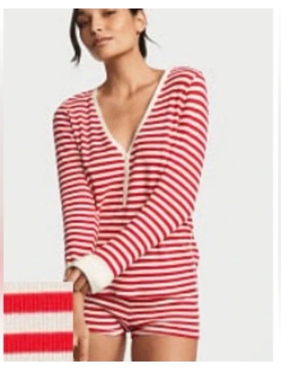 Victoria's Secret Other - Victoria's Secret Red & White Striped Henley Pajama Set